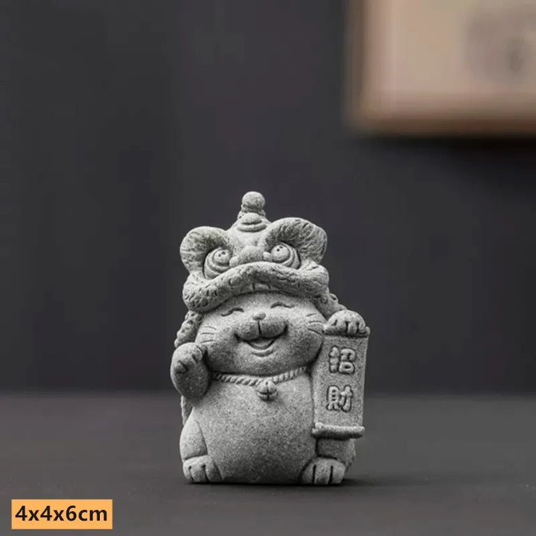 1pc Hand-carved Stone Tea Pet Boutique Fengshui Lucky Cat Ornaments Zen Chinese Tea Accessories Home Desktop Decoration