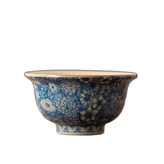 1 Pc Chinese Vintage Ru Kiln Blue and Flower Tea Cup Handmade Flowers Tea Bowl Ceramic Teacup Household Teaware Meditation Cup - China Tea Store