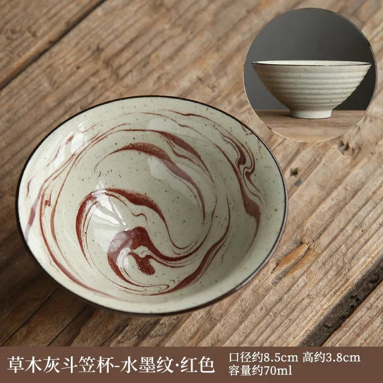 1 PCS Antique Plant Ash Porcelain Teacup Travel Ceramic Tea Bowl Anti Scaling Handmade Cone Cup Retro Meditation Cup Teaset 70ml - China Tea Store