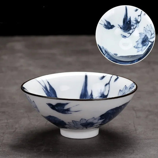 1 PCS Handmade Blue and White Porcelain Teacup Travel Ceramic Tea Bowl Anti Scaling Hand - Painted Cone Cup Meditation Cup Tea Set - China Tea Store