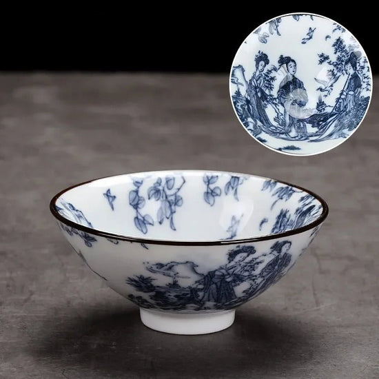 1 PCS Handmade Blue and White Porcelain Teacup Travel Ceramic Tea Bowl Anti Scaling Hand - Painted Cone Cup Meditation Cup Tea Set - China Tea Store