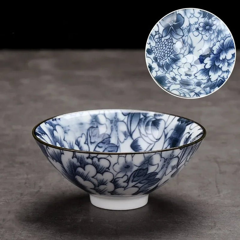 1 PCS Handmade Blue and White Porcelain Teacup Travel Ceramic Tea Bowl Anti Scaling Hand - Painted Cone Cup Meditation Cup Tea Set - China Tea Store