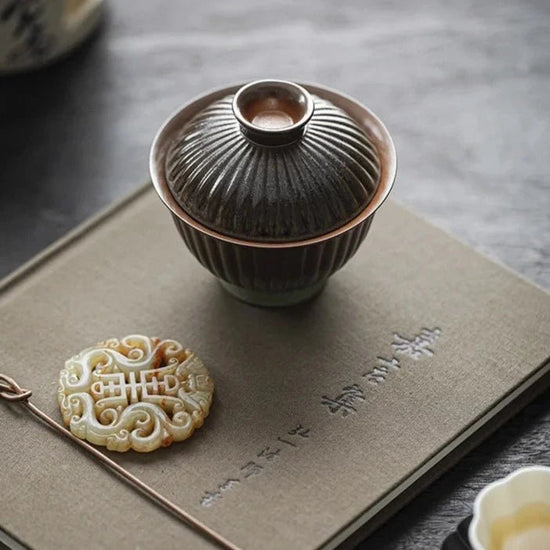 100ml Kiln Fambe Handmade Cover Bowl Household Vertical Pattern Tureen Gaiwan Traditional Tea Cup Tea Making Teaware Collection - China Tea Store