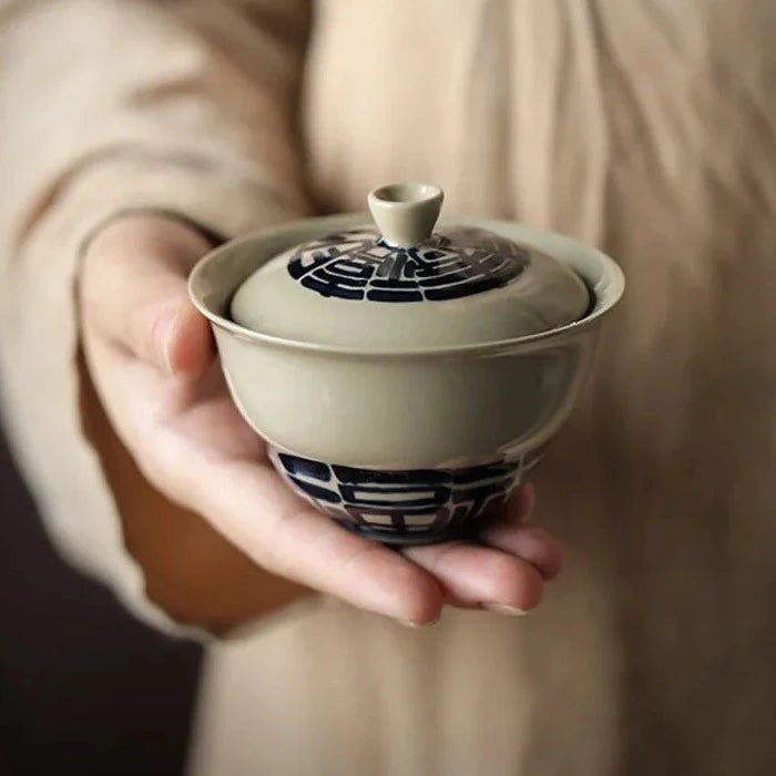 100ml Retro Grass Wood Ash Gaiwan Aesthetic Hand - painted Five Blessings Tea Tureen Tea Brewing Cover Bowl Teaset Tableware Craft - China Tea Store