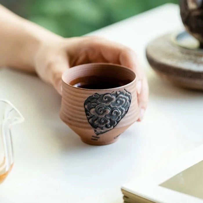 110ml Handmade Old Rock Clay Teacup Boutique Embossed Cloud Mug Cute Cup Personal Cup Chinese Tea for Tea Equipment Decoration - China Tea Store