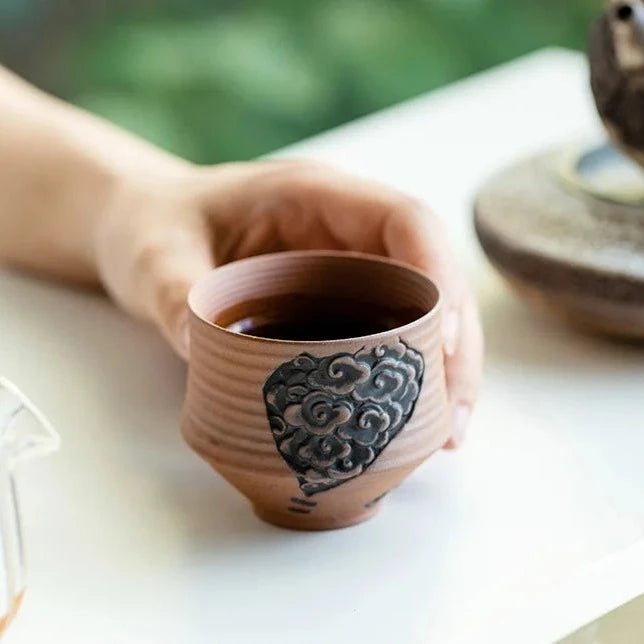 110ml Handmade Old Rock Clay Teacup Boutique Embossed Cloud Mug Cute Cup Personal Cup Chinese Tea for Tea Equipment Decoration - China Tea Store