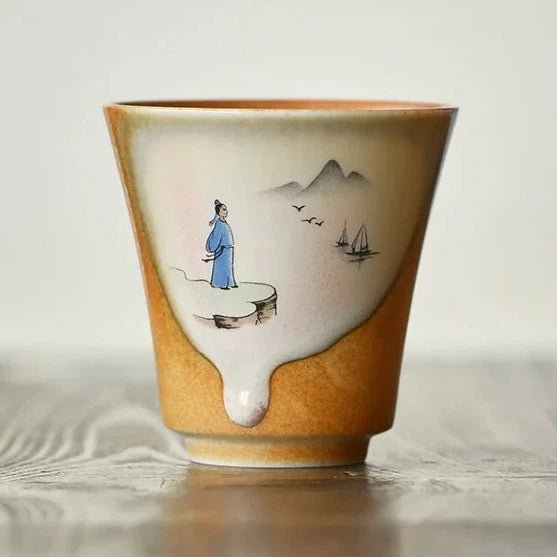 120ML Creative Painting Coarse Pottery Master Cup Immortal at The River Teacup Fragrance Master Cup Kung Fu Teaset Collection - China Tea Store