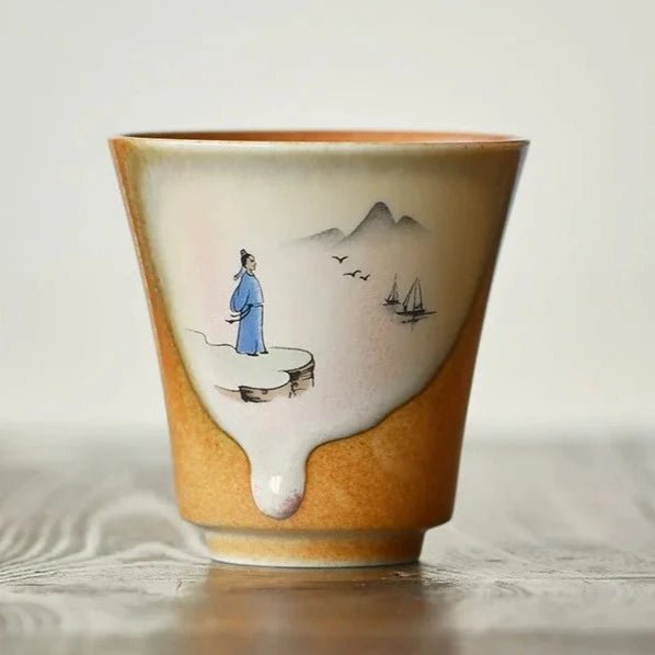 120ML Creative Painting Coarse Pottery Master Cup Immortal at The River Teacup Fragrance Master Cup Kung Fu Teaset Collection - China Tea Store