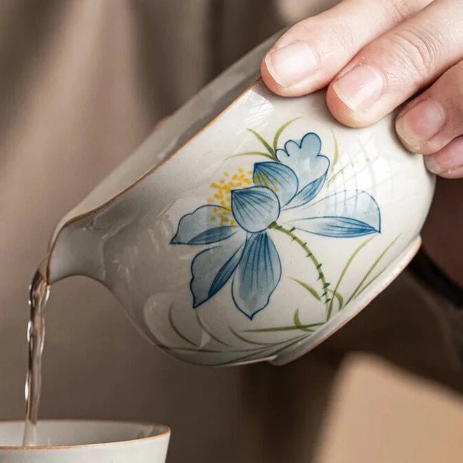 125ml Handpainted Tea Pitcher Plant Ash Blue Lotus Tea Divider Fair Cup Household Tea Sea Single Chahai High - end Kung Fu Tea Set - China Tea Store