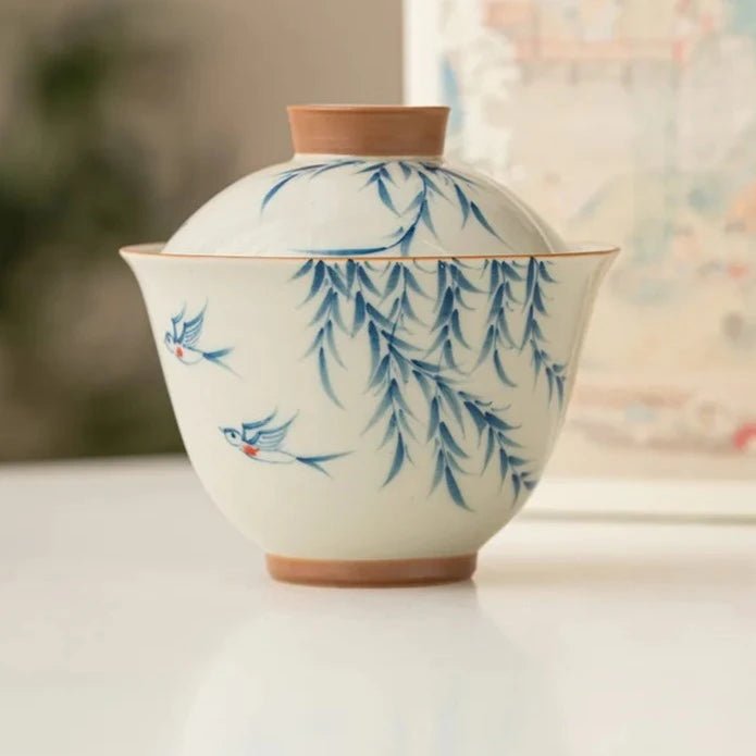 130ml Plant Ash Gaiwan Willow Swallow Ceramic Tea Tureen Covered Bowl Single High - end Kung Fu Teaware Tea Maker Cup Tea Bowl - China Tea Store