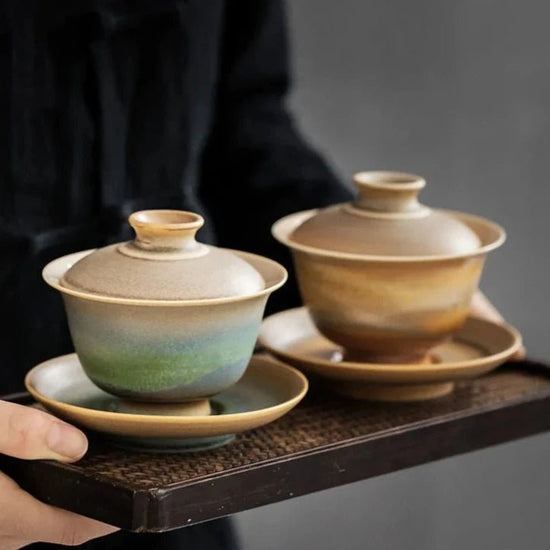 130ml Vintage Coarse Pottery Tea Tureen Handmade Kiln Fambe Ceramic Gaiwan Cover Bowl Tea Kung Fu Tea Maker Device Tea Ceremony - China Tea Store