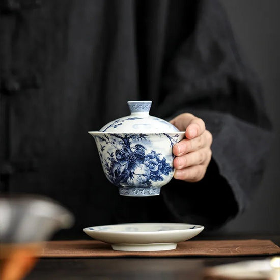 140ml Chinese Tradition Ceramic Gaiwan Teacup Handmade porcelain Tea Bowl Hand - painted Tea Tureen Household Teaware Accessories - China Tea Store