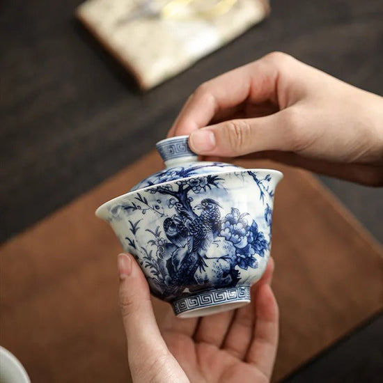 140ml Chinese Tradition Ceramic Gaiwan Teacup Handmade porcelain Tea Bowl Hand - painted Tea Tureen Household Teaware Accessories - China Tea Store