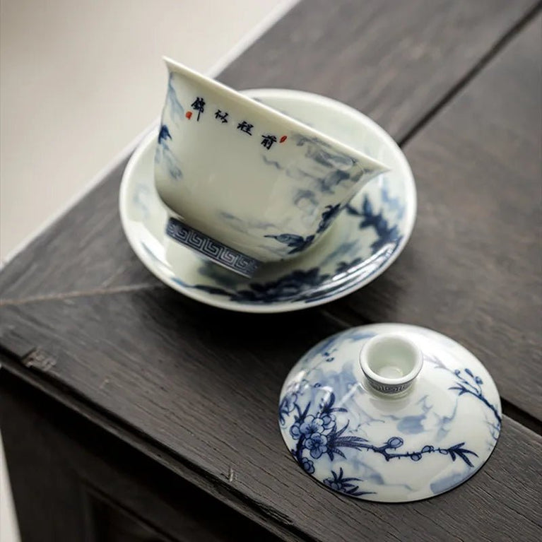 140ml Chinese Tradition Ceramic Gaiwan Teacup Handmade porcelain Tea Bowl Hand - painted Tea Tureen Household Teaware Accessories - China Tea Store