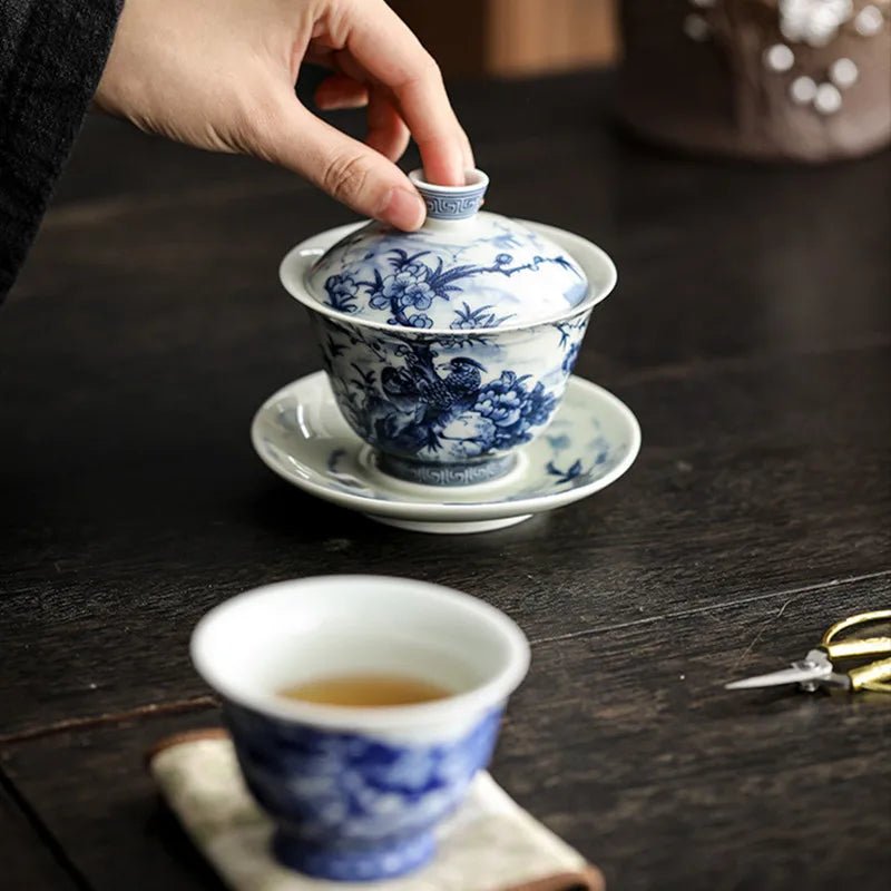 140ml Chinese Tradition Ceramic Gaiwan Teacup Handmade porcelain Tea Bowl Hand - painted Tea Tureen Household Teaware Accessories - China Tea Store