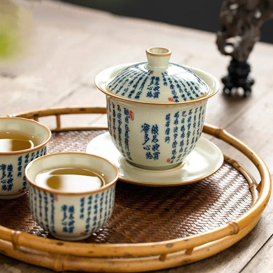 150ml Chinese Tradition Ceramic Tea Tureen Teacup Handmade Heart Sutra Porcelain Gaiwan Travel Tea Bowl Household Teaware - China Tea Store