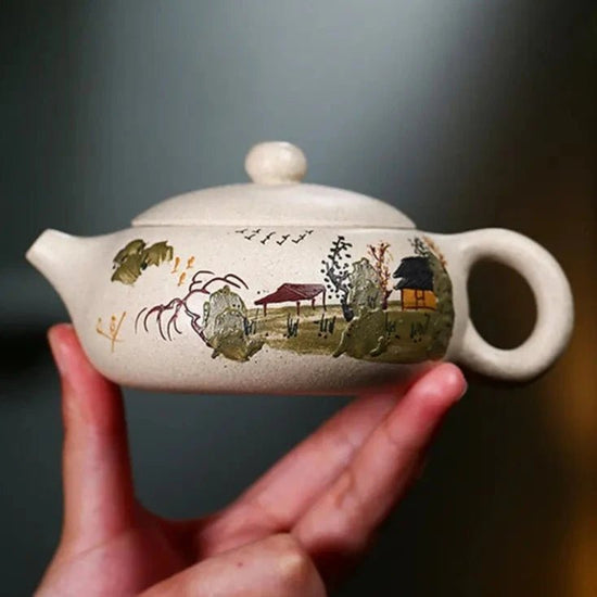 150ml Chinese Yixing Purple Clay Teapot Hand Painted Flat Xishi Filter Tea Pot Raw Ore White Mud Tea Maker Zisha Teaware - China Tea Store