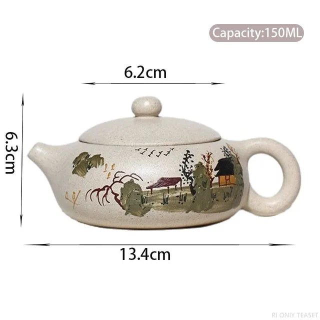 150ml Chinese Yixing Purple Clay Teapot Hand Painted Flat Xishi Filter Tea Pot Raw Ore White Mud Tea Maker Zisha Teaware - China Tea Store