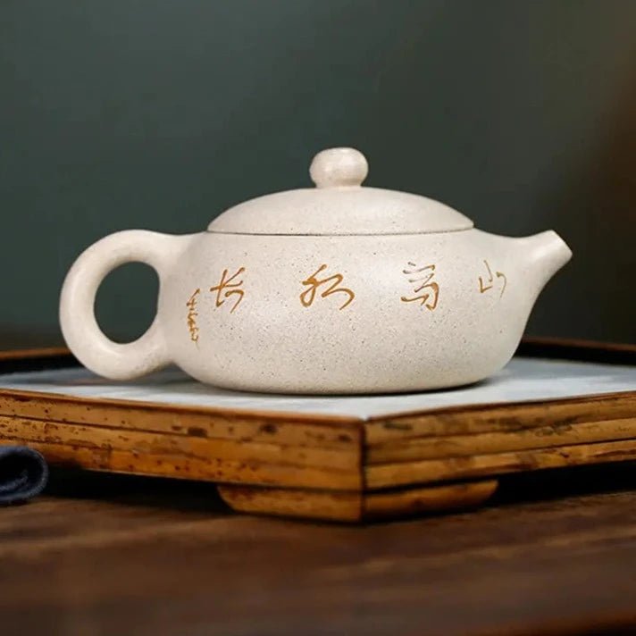 150ml Chinese Yixing Purple Clay Teapot Hand Painted Flat Xishi Filter Tea Pot Raw Ore White Mud Tea Maker Zisha Teaware - China Tea Store