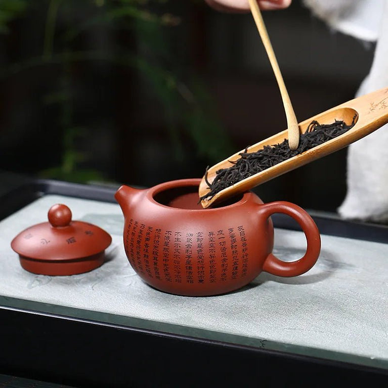 150ML Handcrafted Buddhist Scriptures Yixing Purple Clay Teapot Small Capacity Traditional Chinese Kettle Puer Oolong Tea Set - China Tea Store