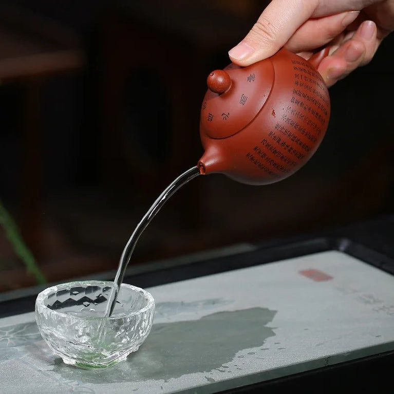 150ML Handcrafted Buddhist Scriptures Yixing Purple Clay Teapot Small Capacity Traditional Chinese Kettle Puer Oolong Tea Set - China Tea Store