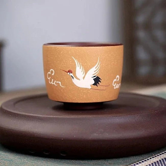 150ml Handmade Mud Painted Crane Teacup Chinese Purple Clay Small Mouth Cup Raw Ore Section Mud Fragrance Master Tea Bowl Gifts - China Tea Store