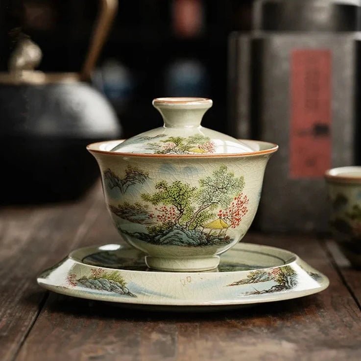 164ml Boutique Underglaze Hand - painted Landscape GaiWan Handmade Household Chinese Puer Kungfu Teaset Accessories Drinkware Gift - China Tea Store