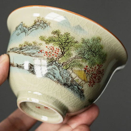 164ml Boutique Underglaze Hand - painted Landscape GaiWan Handmade Household Chinese Puer Kungfu Teaset Accessories Drinkware Gift - China Tea Store