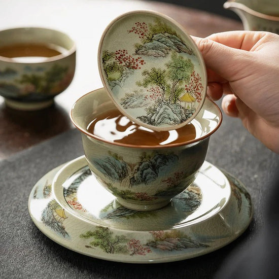 164ml Boutique Underglaze Hand - painted Landscape GaiWan Handmade Household Chinese Puer Kungfu Teaset Accessories Drinkware Gift - China Tea Store