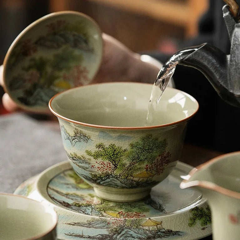 164ml Boutique Underglaze Hand - painted Landscape GaiWan Handmade Household Chinese Puer Kungfu Teaset Accessories Drinkware Gift - China Tea Store