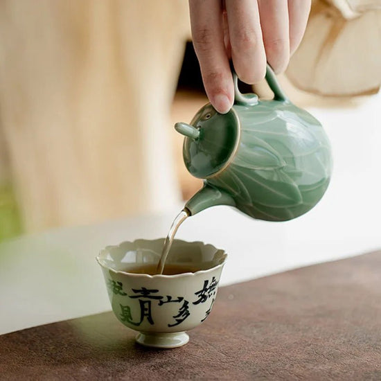 170ml Boutique Yue Kiln Celadon Porcelain Teapot Creative Relief Lotus Throne Tea Pot Tea Making Kettle Kungfu Tea Set Gifts - China Tea Store