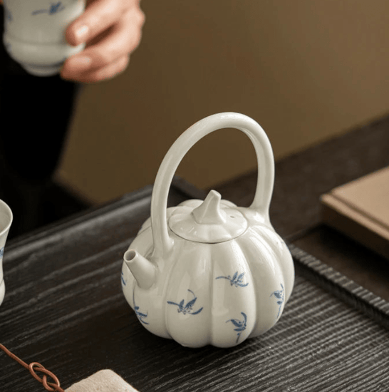 170ml Handpainted Butterfly Orchid Ceramic Teapot Creative Pumpkin Pot Chinese Tea Maker Small Kettle with Filter Kung Fu Teaset - China Tea Store