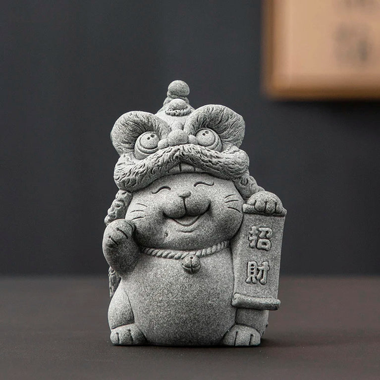 1pc Hand-carved Stone Tea Pet Boutique Fengshui Lucky Cat Ornaments Zen Chinese Tea Accessories Home Desktop Decoration