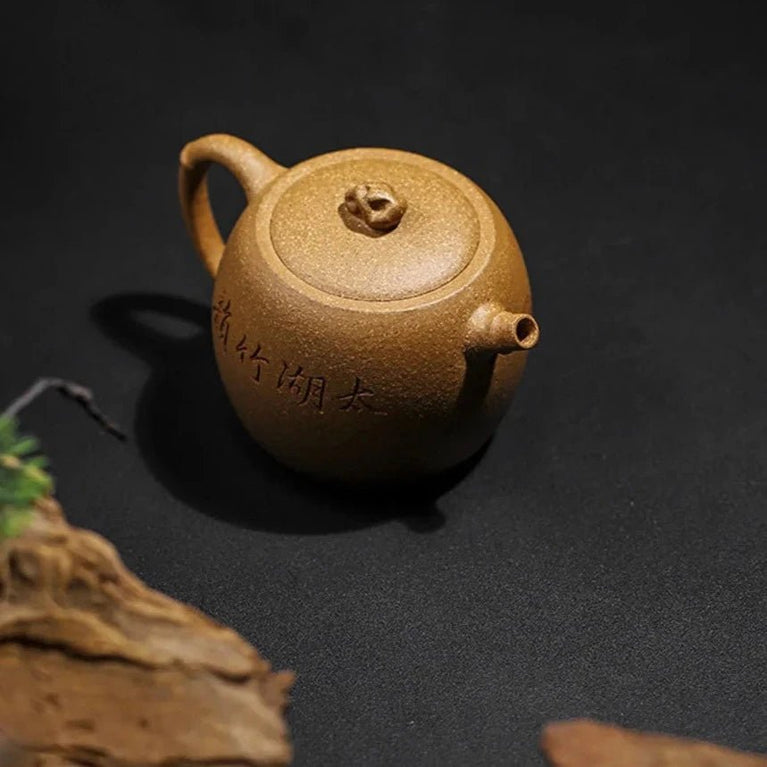 180ml Authentic Yixing Purple Clay Pot Hand Carved Bamboo Teapot Golden Raw Ore Old Section Mud Tea Maker Chinese Zisha Tea Set - China Tea Store