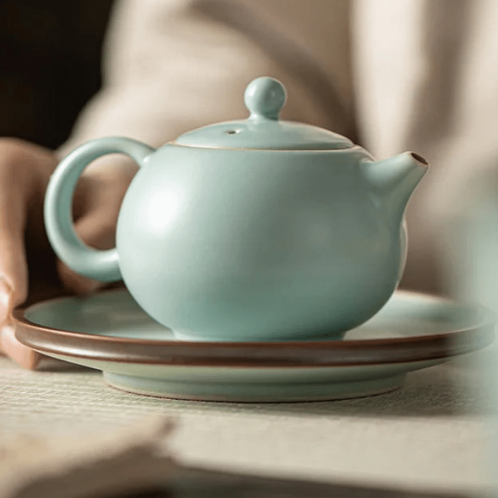 180ml Handmade Azure Ru Kiln Porcelain Teapot Zen Xishi Pot Household Tea Brewing Kettle with Infuser Chinese Tea Set Collection - China Tea Store