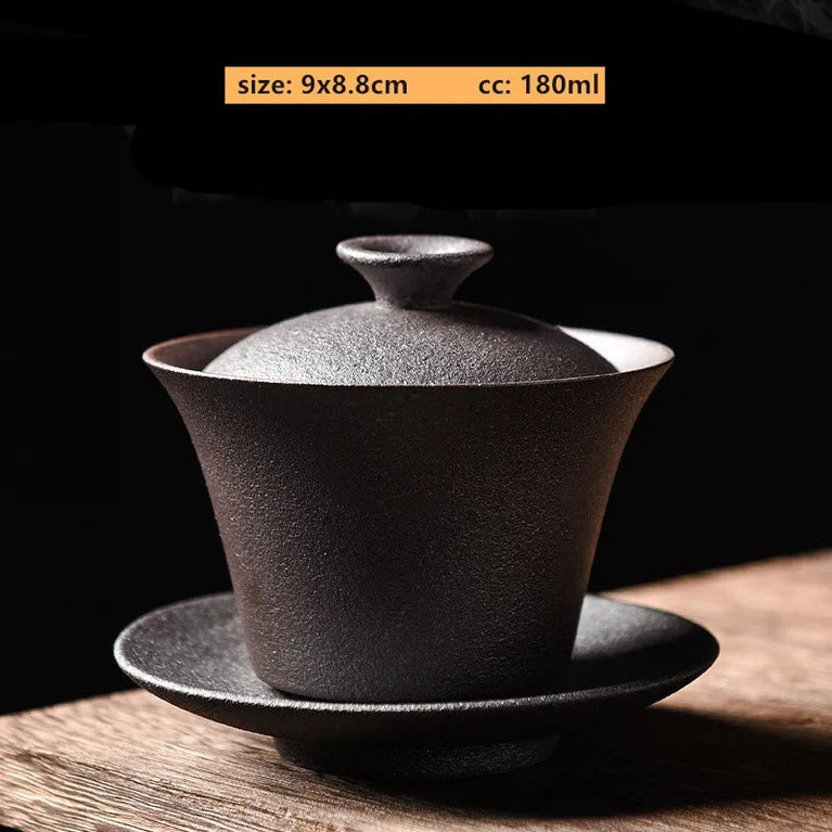 180ML Retro Coarse Pottery Three Gaiwan Household Kiln Change Ceramic Teacup Portable Beauty Tea Bowl Custom Traditional Tea Set - China Tea Store