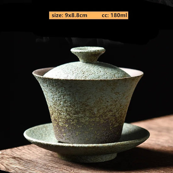 180ML Retro Coarse Pottery Three Gaiwan Household Kiln Change Ceramic Teacup Portable Beauty Tea Bowl Custom Traditional Tea Set - China Tea Store