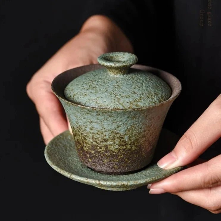 180ML Retro Coarse Pottery Three Gaiwan Household Kiln Change Ceramic Teacup Portable Beauty Tea Bowl Custom Traditional Tea Set - China Tea Store