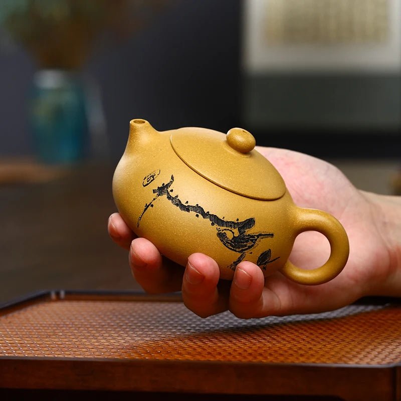 190ML Small Capacity Real Handmade Yixing Kettle Raw Ore Duan Mud Teapot Birds Pattern Ball Hole Filter Superior Golden Tea Pot - China Tea Store