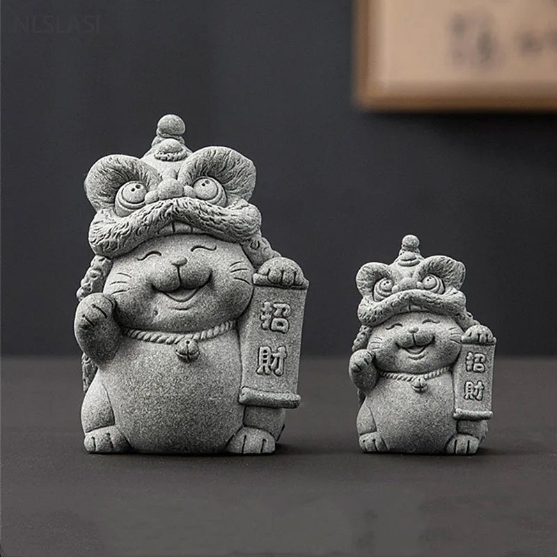 1pc Hand - carved Stone Tea Pet Boutique Fengshui Lucky Cat Ornaments Zen Chinese Tea Accessories Home Desktop Decoration - China Tea Store