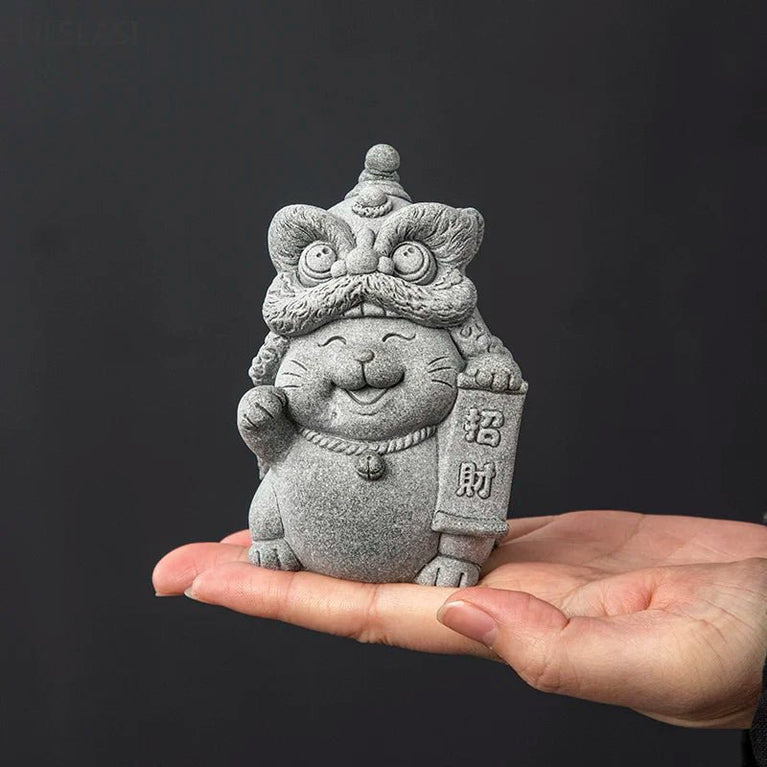 1pc Hand - carved Stone Tea Pet Boutique Fengshui Lucky Cat Ornaments Zen Chinese Tea Accessories Home Desktop Decoration - China Tea Store