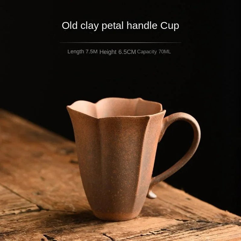 1pc Rough pottery teacup light luxury master cup anti - scald high value petal cup tea cup old rock clay ancient style beauty cups - China Tea Store