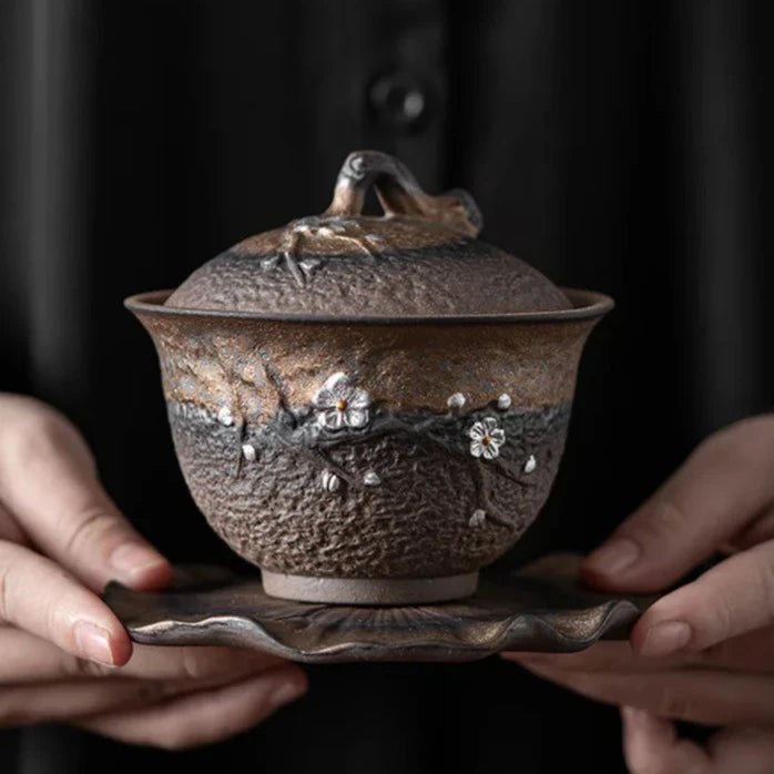 200ml Japanese Gilded Iron Glazed Gaiwan Handamde Plum Blossom Pottery Tea Tureen Tea Maker Cover Bowl Chinese Tea Set Craft - China Tea Store