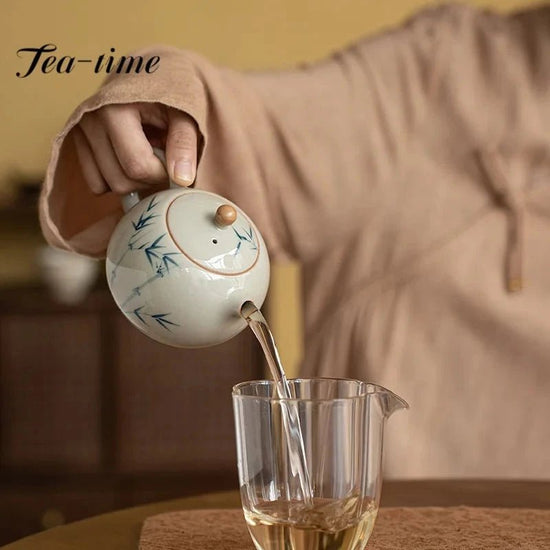 200ml Retro Ice Table Glaze Ceramic Teapot Handamde Xishi Pot Hand - painted Bamboo Kettle Tea Kung Fu Set Making Tool with Filter - China Tea Store