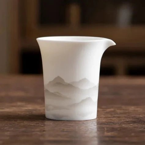 210ml Sheep Fat Jade White Porcelain Fair Cup Cha Hai Ink Painting Distant Mountains Simple Single Tea Dispenser Ceramic Teaset - China Tea Store