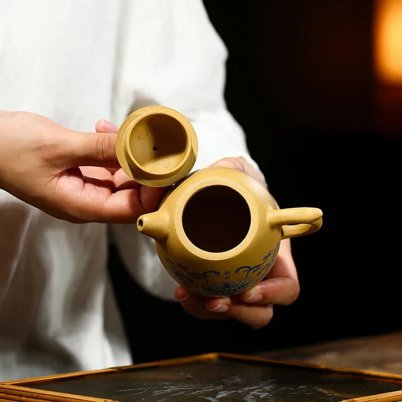 220ml Chinese Yixing Golden DuanNi Clay Handmade Qinquan Tea Pot Zisha Teapot - China Tea Store