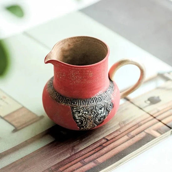 220ml Old Rock Mud Tea Pitcher Powder Carmine Red Fair Cup Retro Taotie Pattern Divide Tea Cha Hai Justice Cup Kung Fu Tea Set - China Tea Store