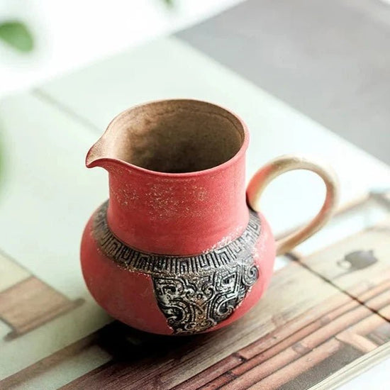 220ml Old Rock Mud Tea Pitcher Powder Carmine Red Fair Cup Retro Taotie Pattern Divide Tea Cha Hai Justice Cup Kung Fu Tea Set - China Tea Store