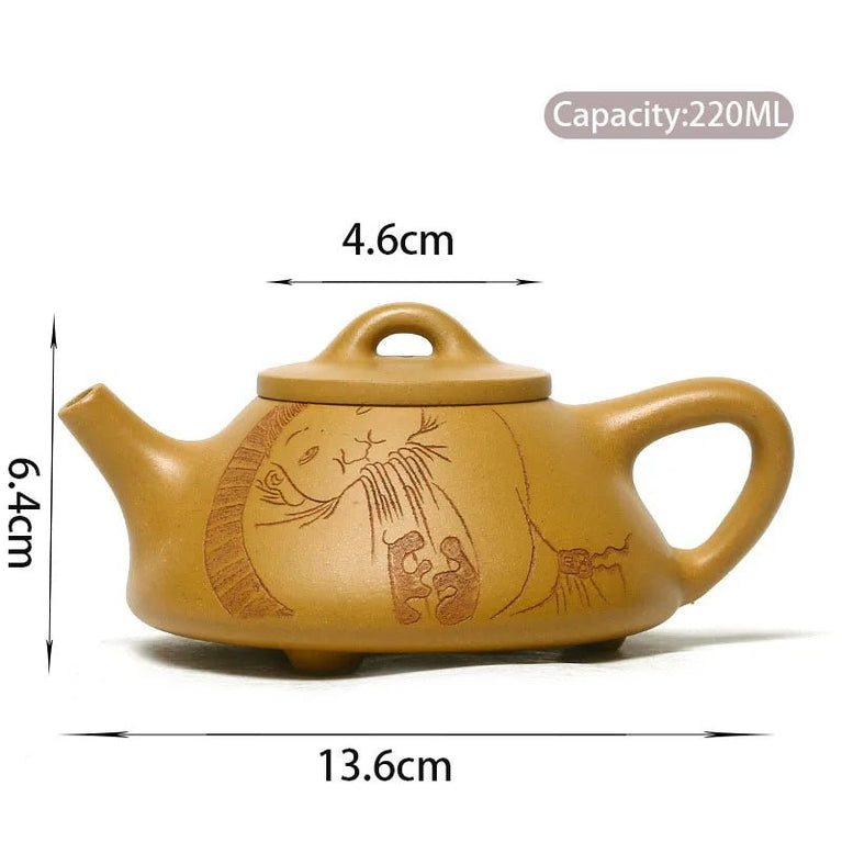 220ml Yixing Purple Clay Stone Scoop Teapot Handmade Gold Section Mud Tea Pot Beauty Tea Infuser Kettle Chinese Zisha Tea Set - China Tea Store