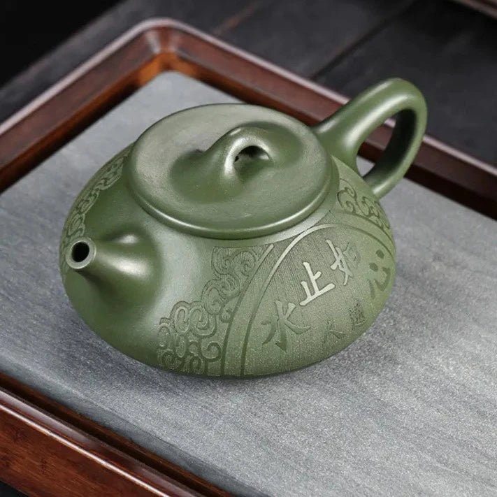 220ml Yixing Purple Clay Teapot Raw Ore Green Mud Hand - carved Stone Scoop Kettle Home Beauty Tea Infuser Chinese Zisha Tea Set - China Tea Store